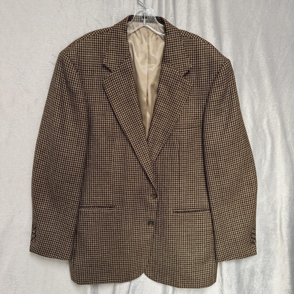 Oscar De La‎ Renta Blazer Jacket Mens 43R Brown Wool Houndstooth Tweed